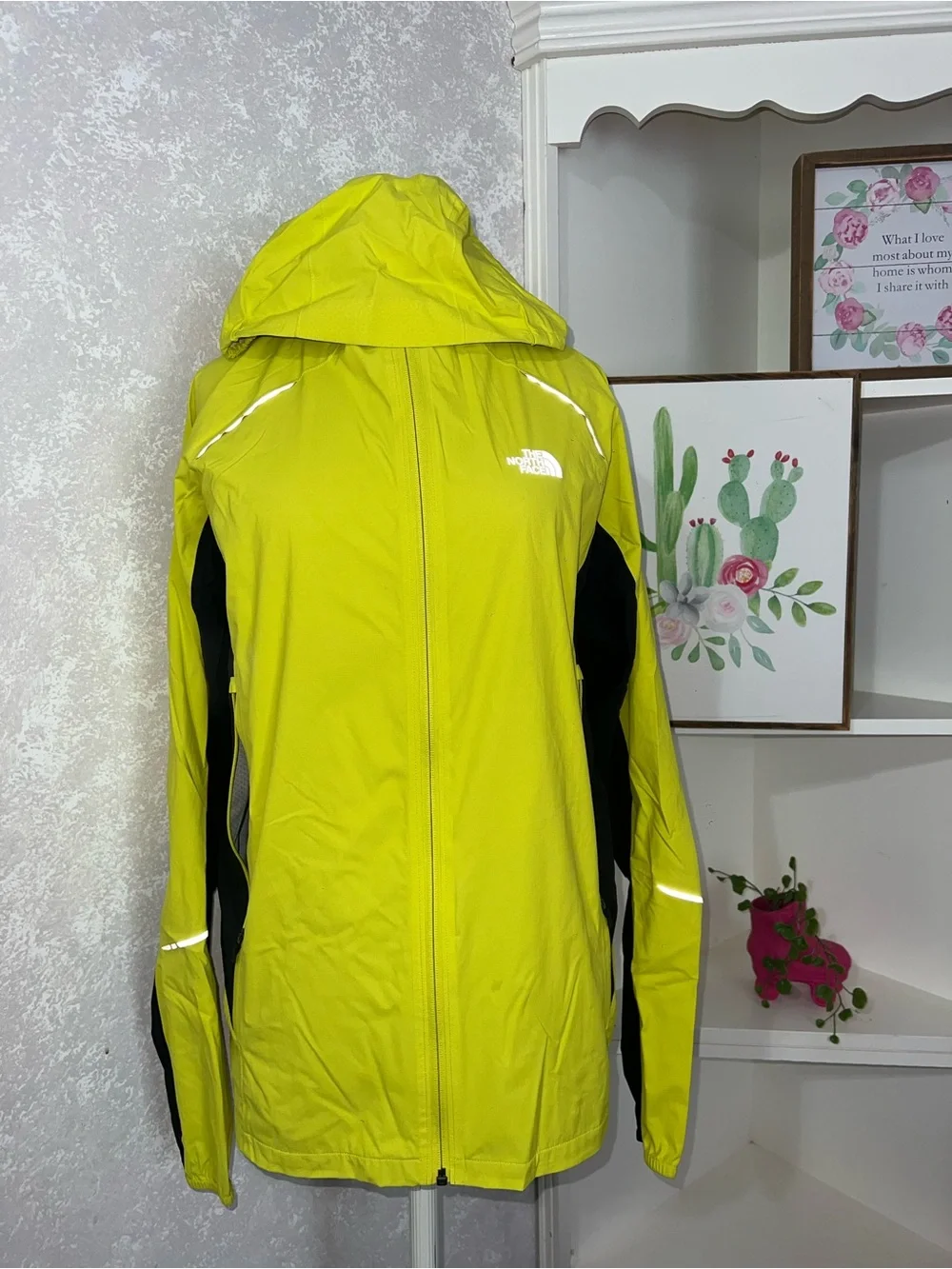 The North Face Men’s Neon Yellow Hooded Ski Jacket with Black Panels